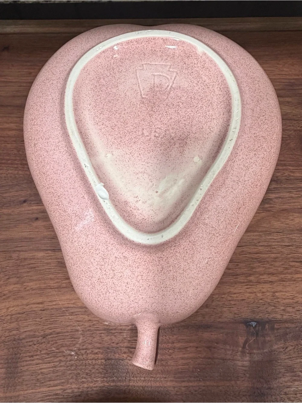Vintage MCM 1950s Pfaltzgraff Pink Speckled Pear Divided Serving Bowl USA